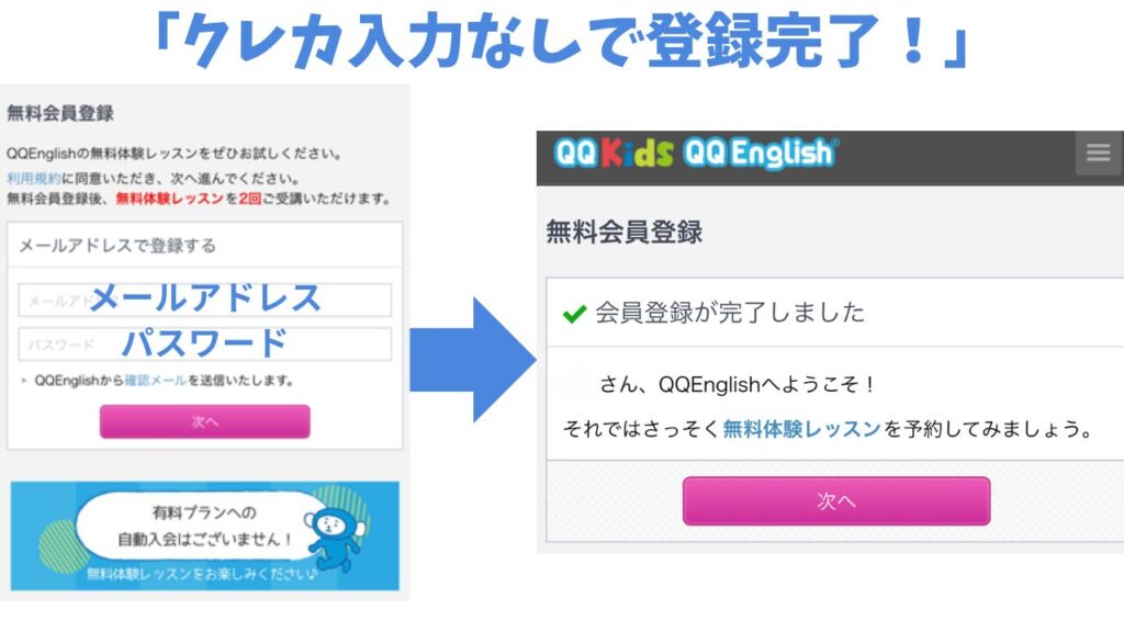 QQキッズ 無料体験申し込み画面