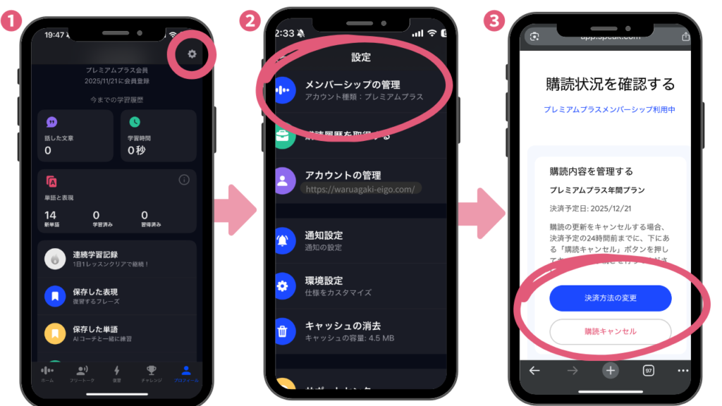 スピーク(Speak )体験だけて解約する際の手順